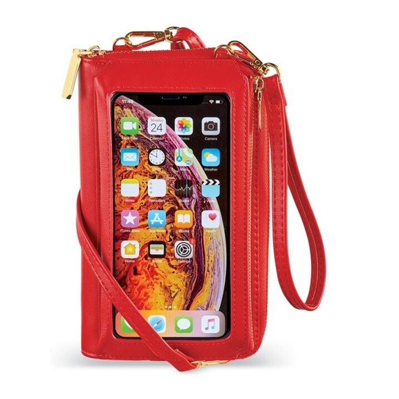 Red Women Cross-Body Cell Phone Purse Wallet Bag Shoulder Strap Gift Boxed - Picture 2 of 6